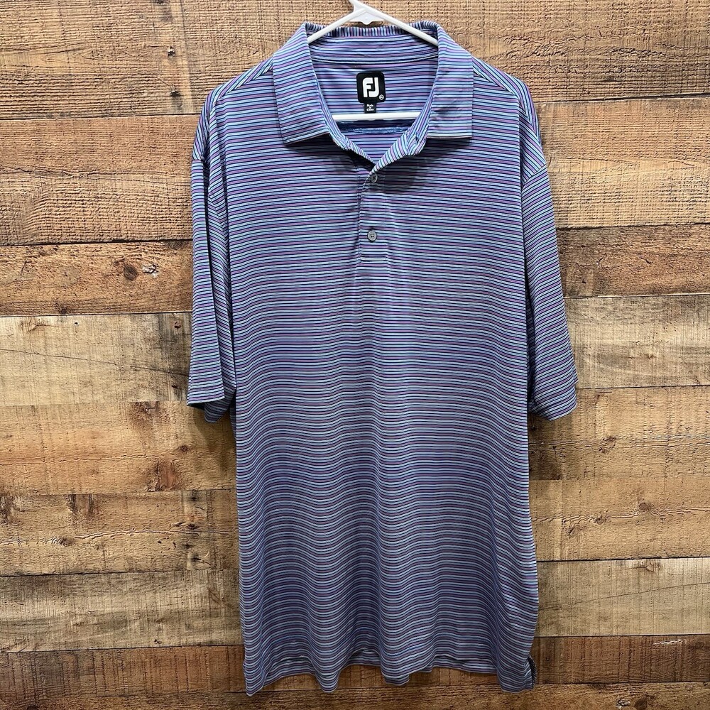Footjoy FJ Men’s Golf Shirt Polo Stripe Blue/Light Pink Size 2XL